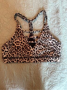 ZYIA Active Leopard Print Strappy Racerback Sports Bra Size M